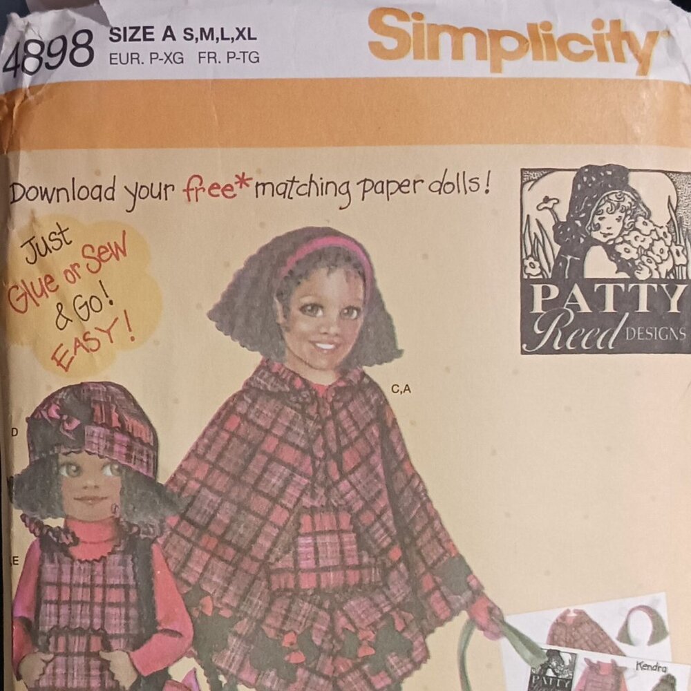 Vintage 2004 Simplicity Pattern #4898  Girls & Dolls by Patty Reed Designs